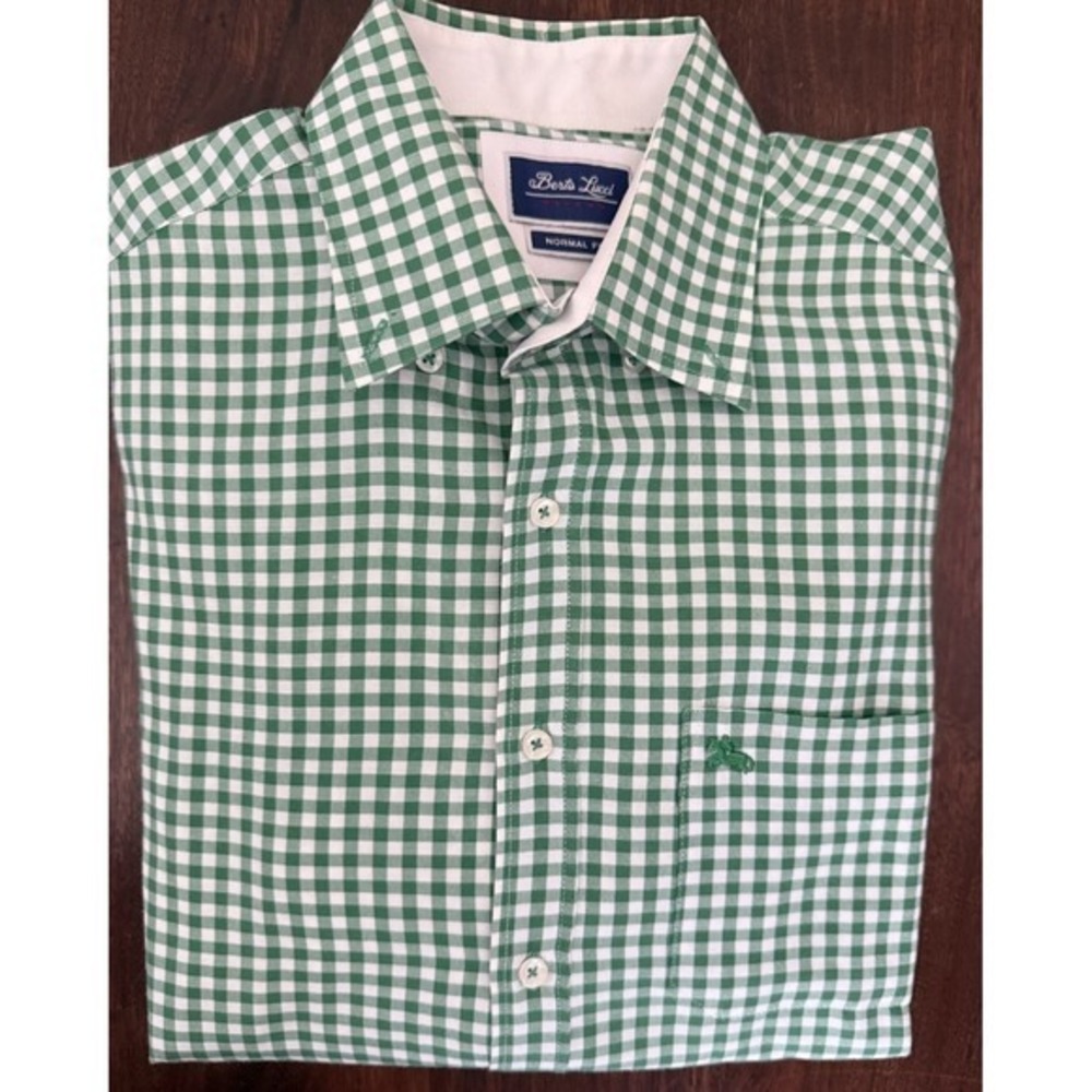 Berto‎ Lucci Men's M Green & White Check Button Down Long Sleeve